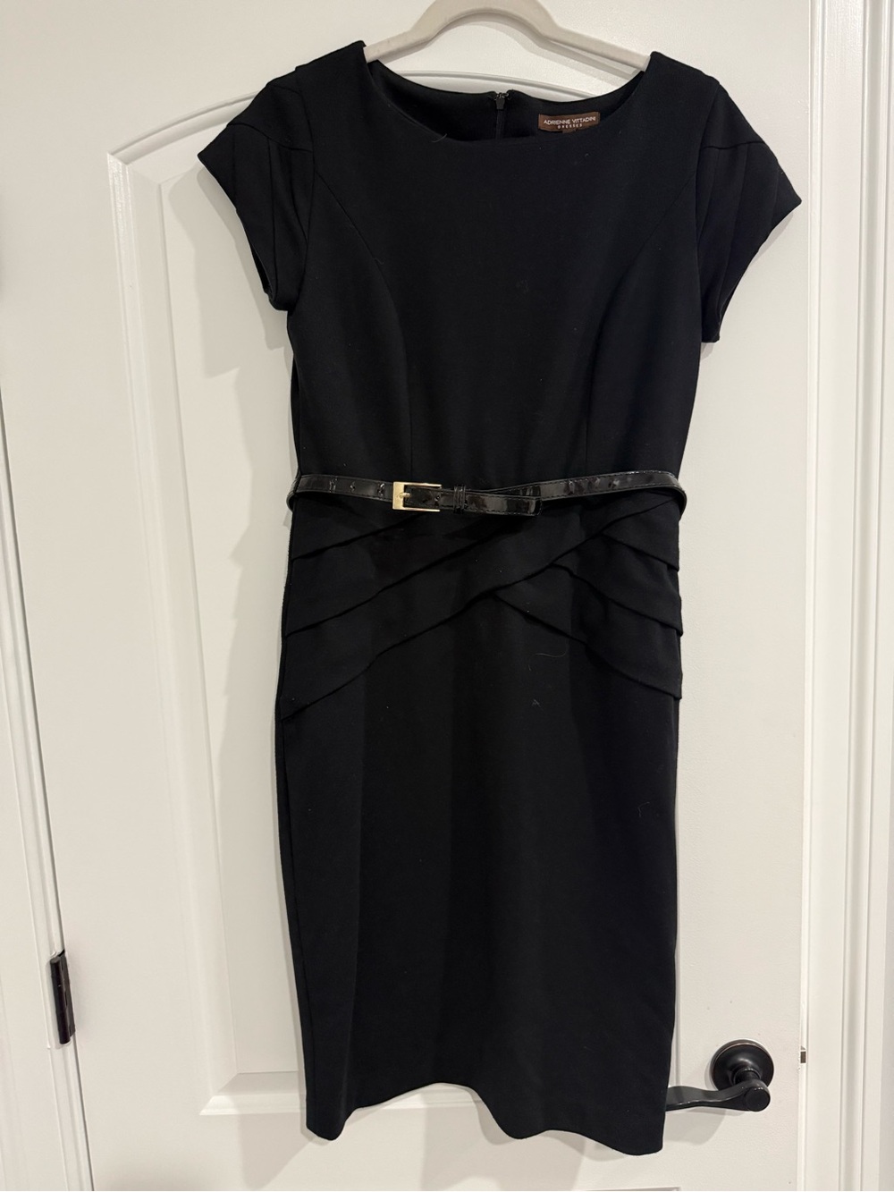 Adrienne Vittadini Black Midi Sheath Dress with Belt